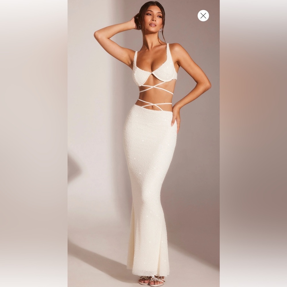 Oh Polly Sardinia and Parma White Embellished Bra and Skirt Set US Size 6 NWT